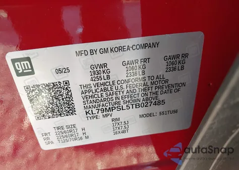 2026 Chevrolet Trailblazer Fwd Lt from USA, damaged, VIN KL79MPSL5TB027485